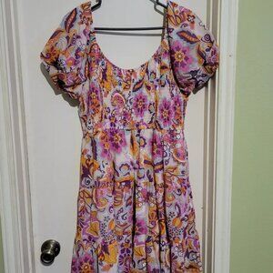 Colorful Floral Puff Sleeve Dress